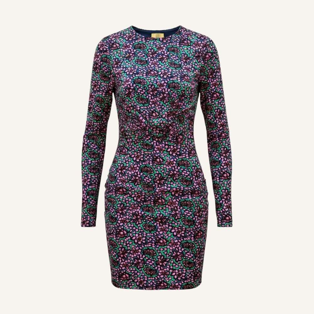 H&M Long Sleeve Floral Ruched Bodycon Dress Size 2